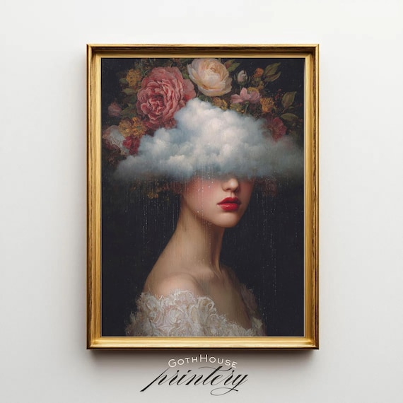 Surreal Woman Portrait With Flowers, Art Print