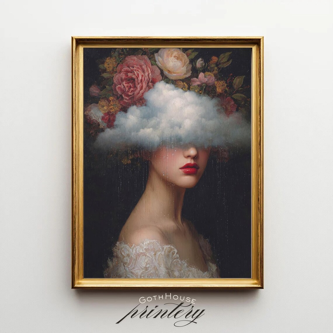 Surreal Woman Portrait With Flowers, Art Print