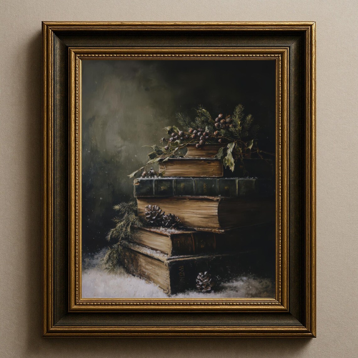 Moody Christmas Still Life Art Print, Dark Academia