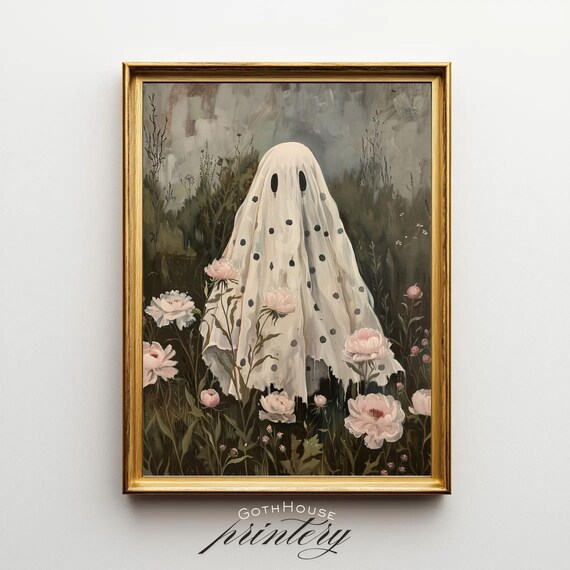 Sheet Painting In Wildflowers, Halloween Art Print