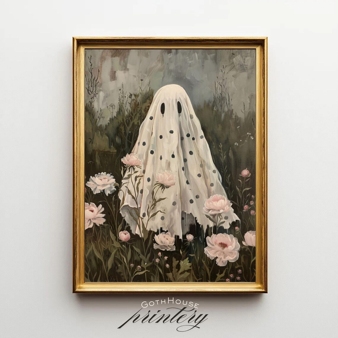 Sheet Painting In Wildflowers, Halloween Art Print