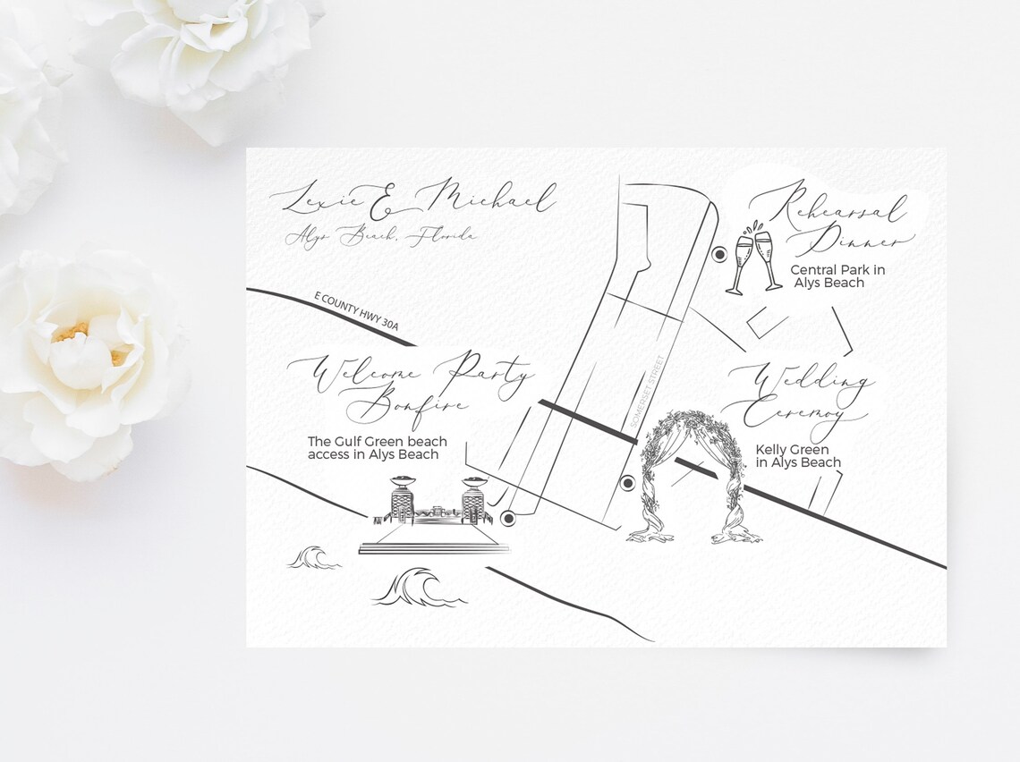 Custom Wedding Map Invitation, Destination Wedding Sketch - Image 2