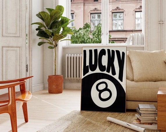 Vintage 8 Pool Ball Print Retro Handdrawn Wall Art Trendy Bar Cart Poster Black And White For Apartment