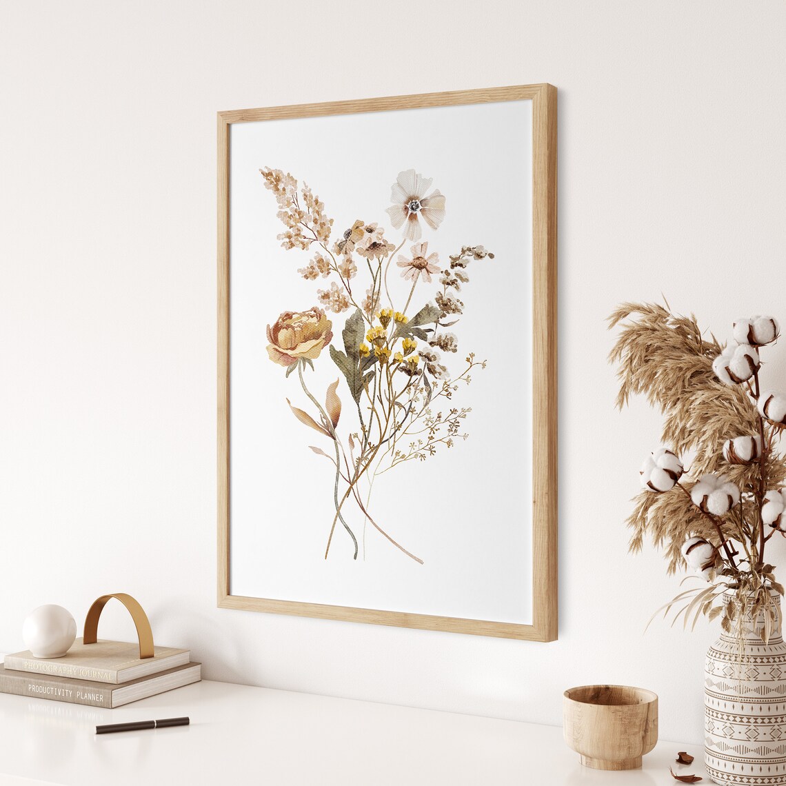 Watercolor Flower Bouquet, Boho Fall Botanical Art Print - Image 3