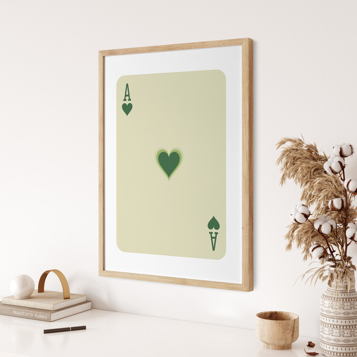 Green Ace Of Hearts Playing Card Minimalist Wall Decor Poster - Image 2