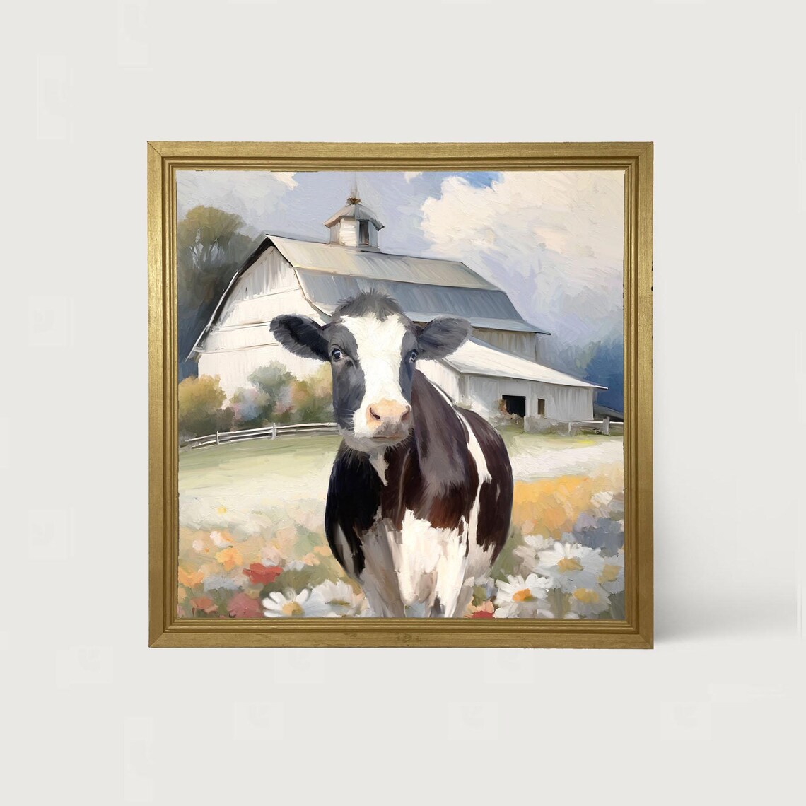 Holstein Cow Wildflower Field White Barn Farmhouse Framed Art Poster - Image 3