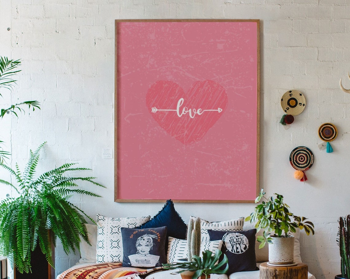 Love Script Arrow Pink Heart Typography Retro Romance Wall Poster