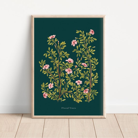 Floral Vines Botanical Art Print, Pink Vintage