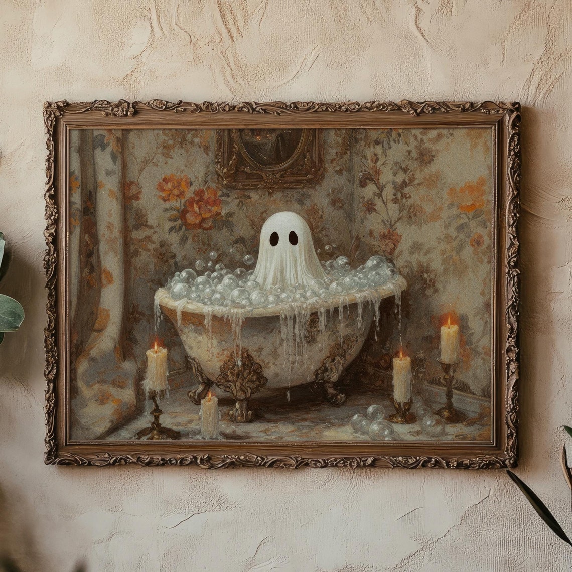 Whimsical Ghost Candlelight Bubble Bath Vintage Halloween Poster