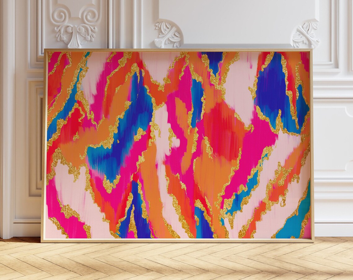 Pink Orange Blue Abstract Painting Art Print