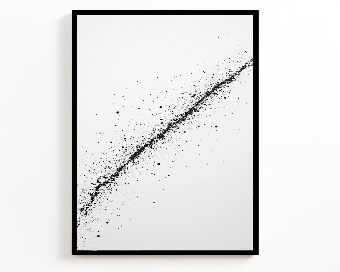 Minimalist Black Ink Splatter Diagonal Streak White Abstract Wall Art - Image 2