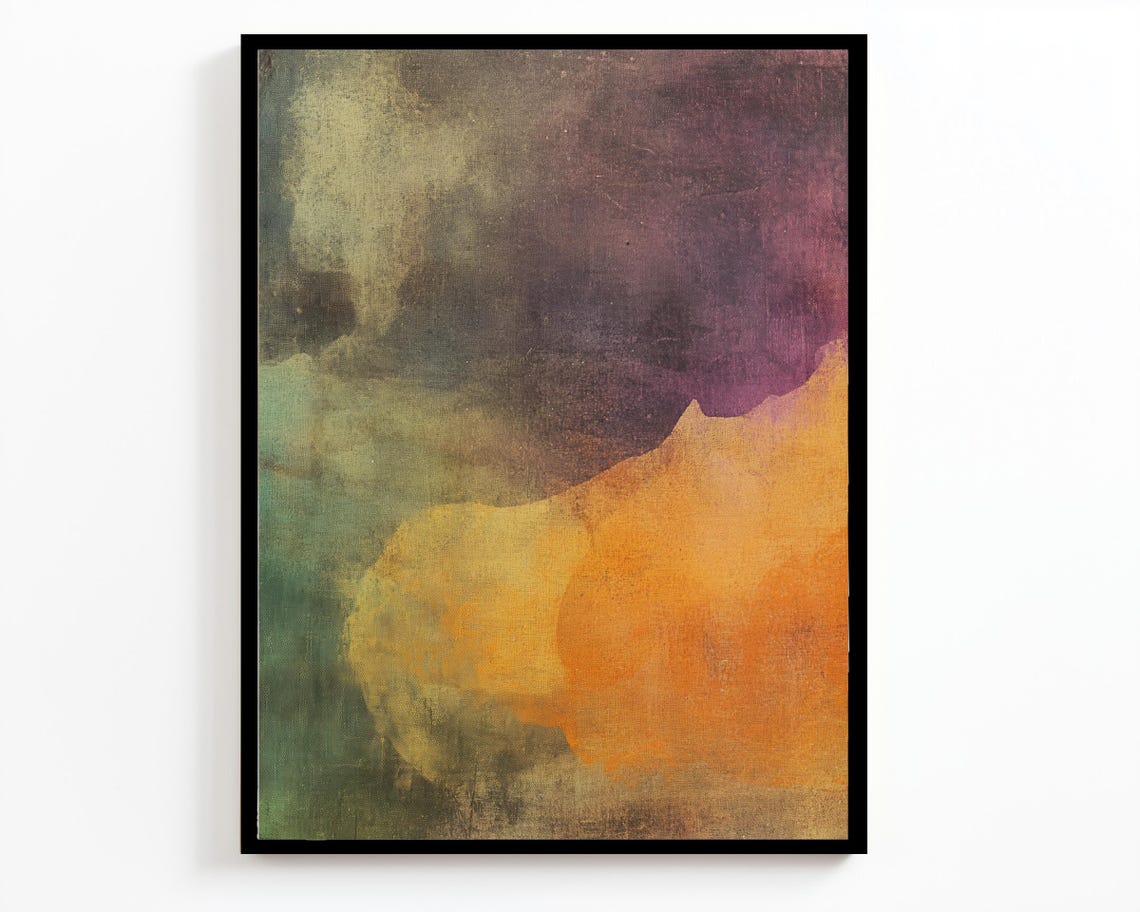 Dreamy Soft Abstract Earthy Tones Olive Ochre Mauve Cloud Wall Art - Image 2