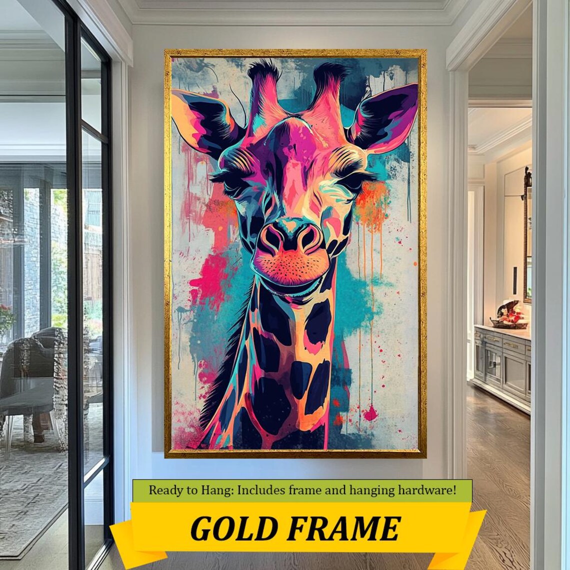 Vibrant Colorful Giraffe Portrait Abstract Pop Art Style Animal Poster - Image 3