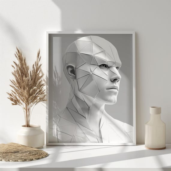 Geometric Face Abstract Wall Art Modern Minimalist Print Contemporary Sculpture Wall Decor Face Portrait Art Modern Print