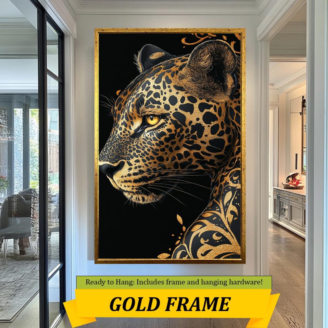 Golden Leopard Head Black And Gold Luxury Wild Cat Portrait Wall Art Poster - Image 3