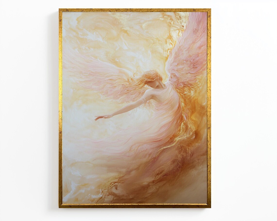 Heavenly Angel Golden Clouds Soft Pink Wings Ethereal Christian Wall Poster - Image 2