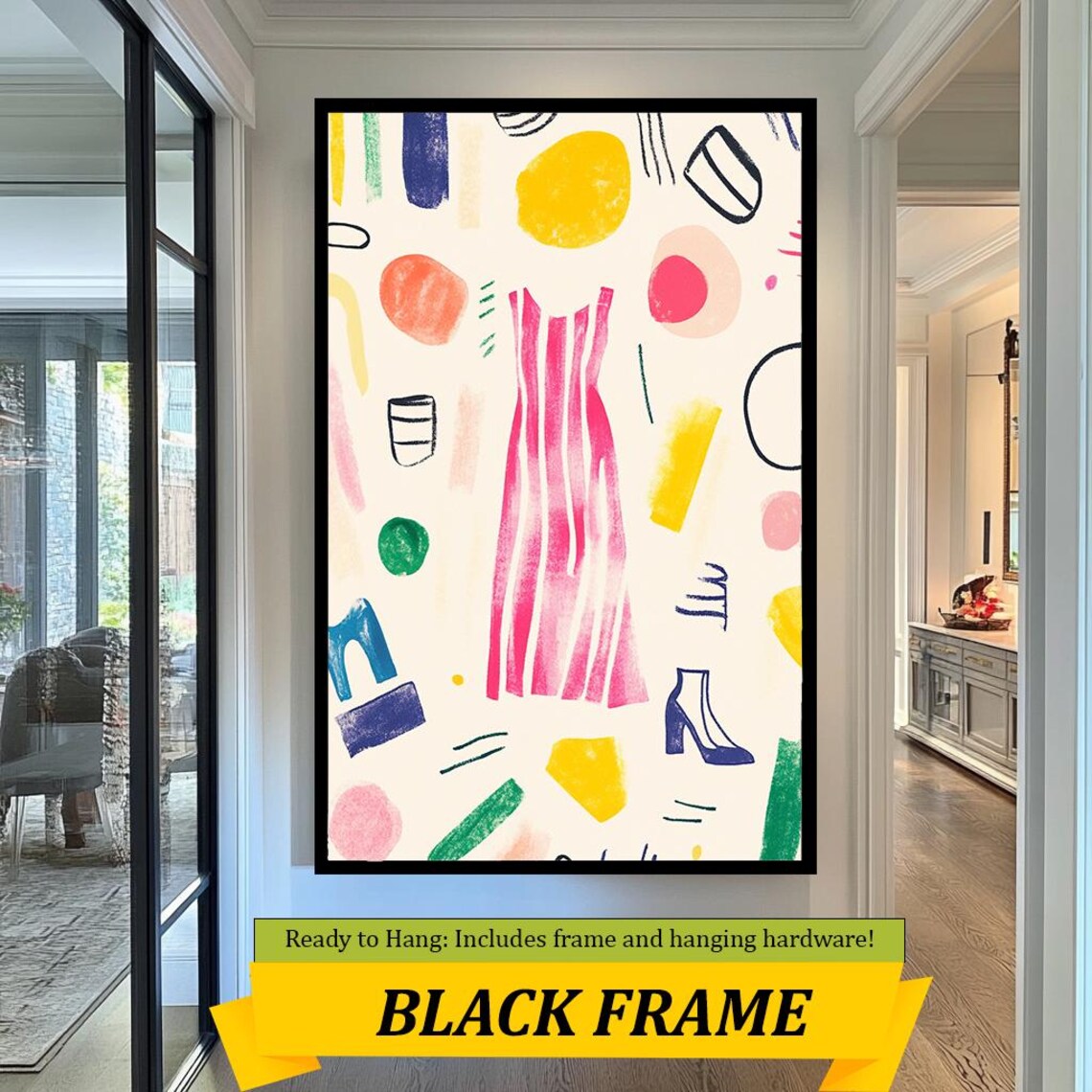 Playful Pastel Fashion Abstract Pink Dress Handbag Shoe Wall Art - Image 3