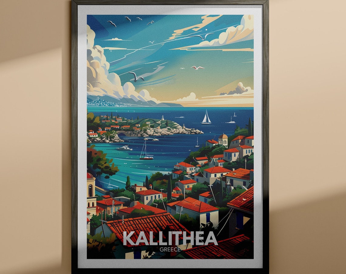 Kallithea Greece Island Bay Sailboats Red Roofs Seaside Poster