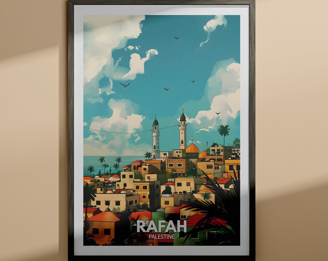 Rafah Palestine Minarets Old Town Sunset Vintage Travel Poster