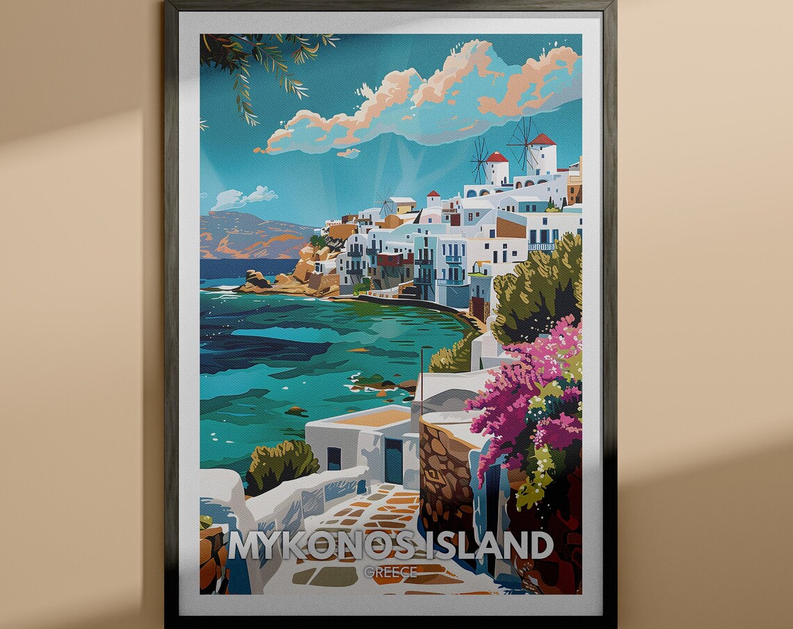 Mykonos Island Print Mykonos Island Travel Poster Greece Wall Art Print Greece Home Decor Travel Wall Art Poster Unique City Print