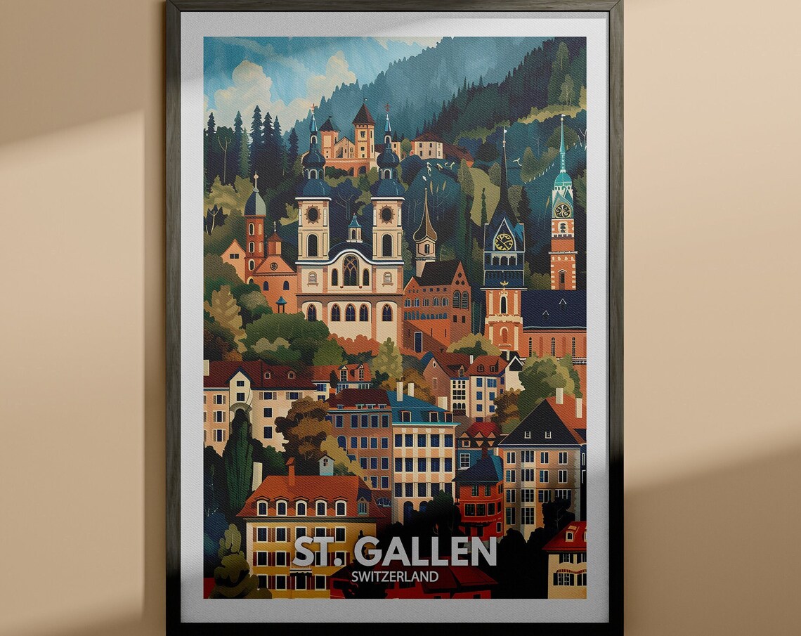 St Gallen Switzerland Cathedral Old Town Alpine Travel Poster
