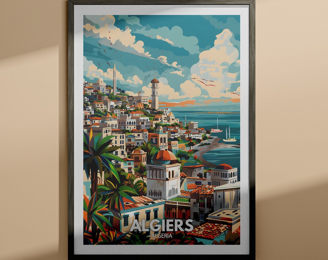 Algiers Algeria White City Hill Seaside Casbah View Travel Poster