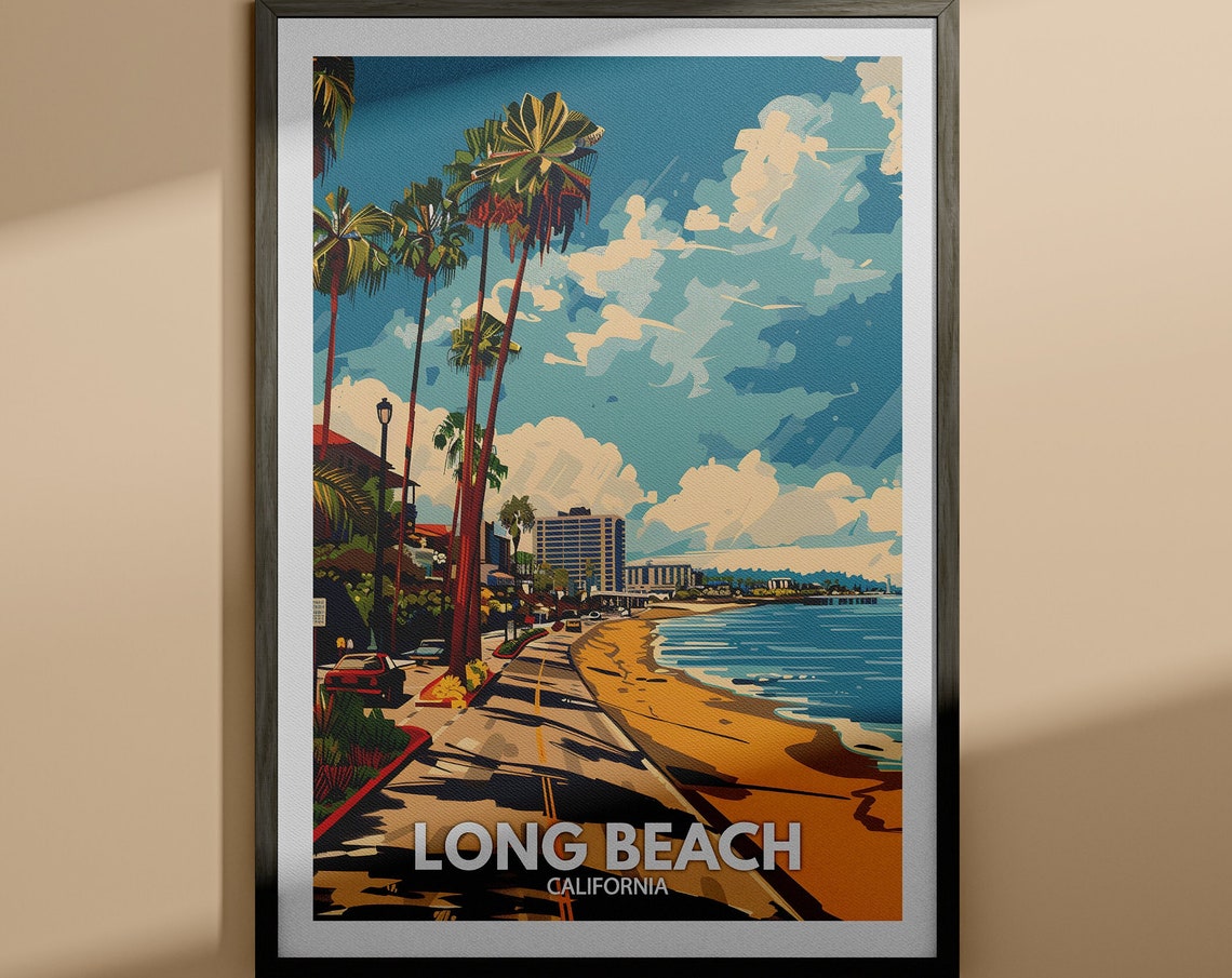 Long Beach Print Long Beach Travel Poster California Wall Art Print United States Travel Home Decor Usa City Poster