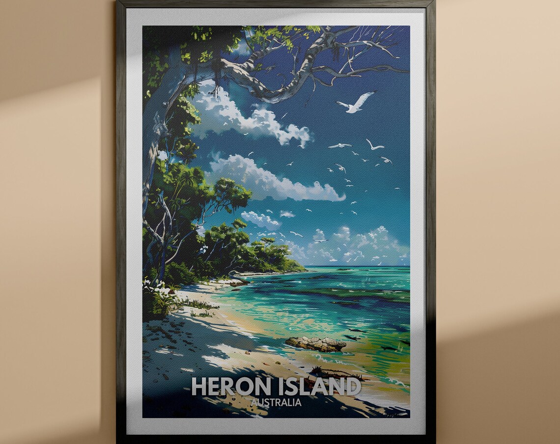 Heron Island Australia Tropical Beach Seabirds Vintage Poster