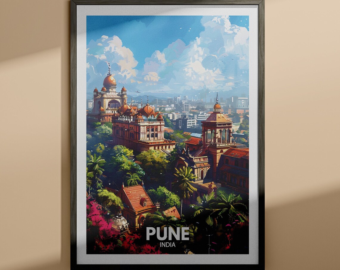 Pune India Vintage Travel Illustration of Historic Palaces Poster