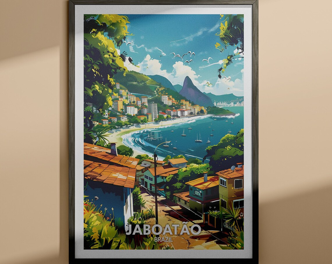 Jaboatao Brazil Tropical Bay Town Coastline Retro Travel Poster