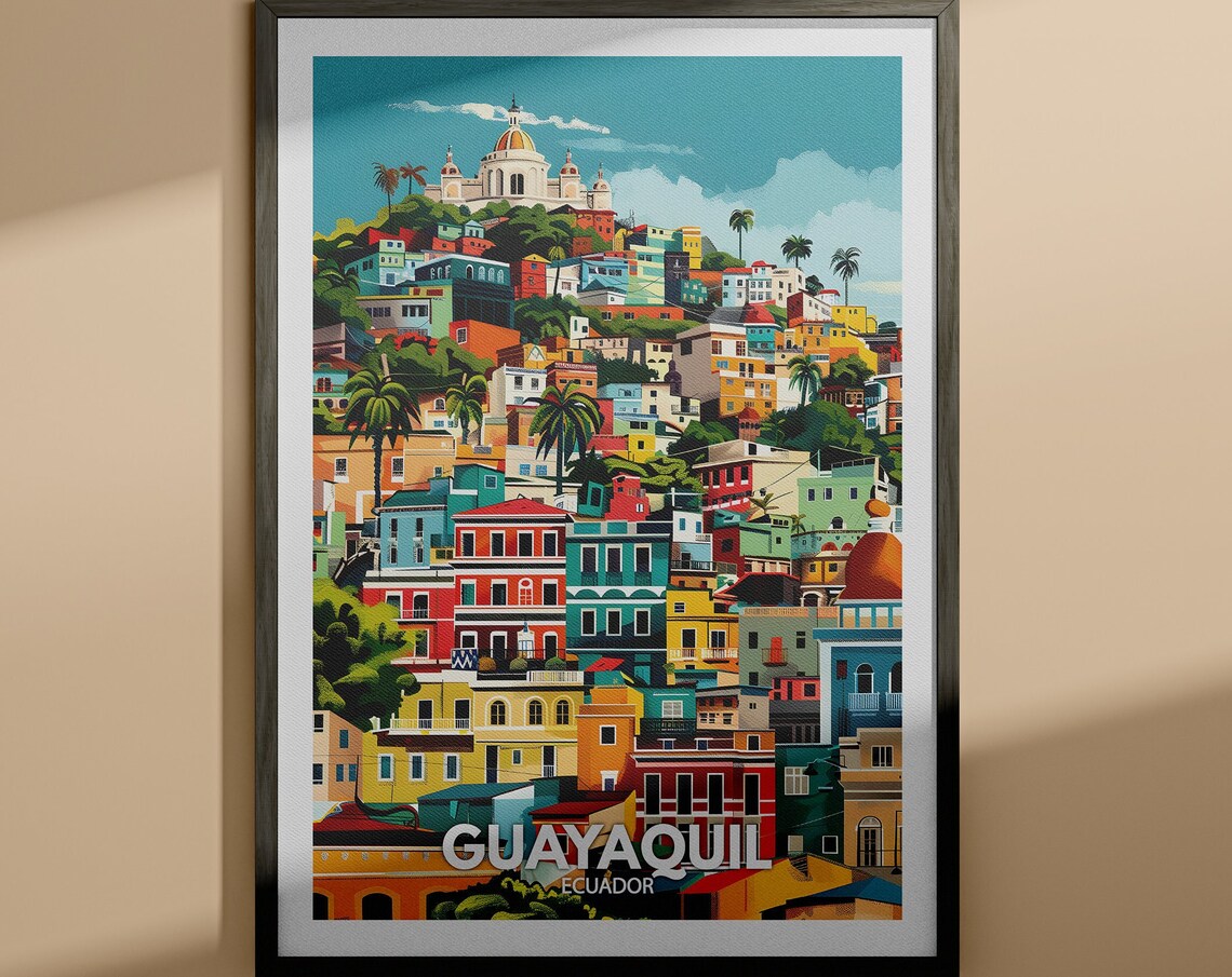 Guayaquil Ecuador Travel Poster Colorful Hillside Old Town Cityscape