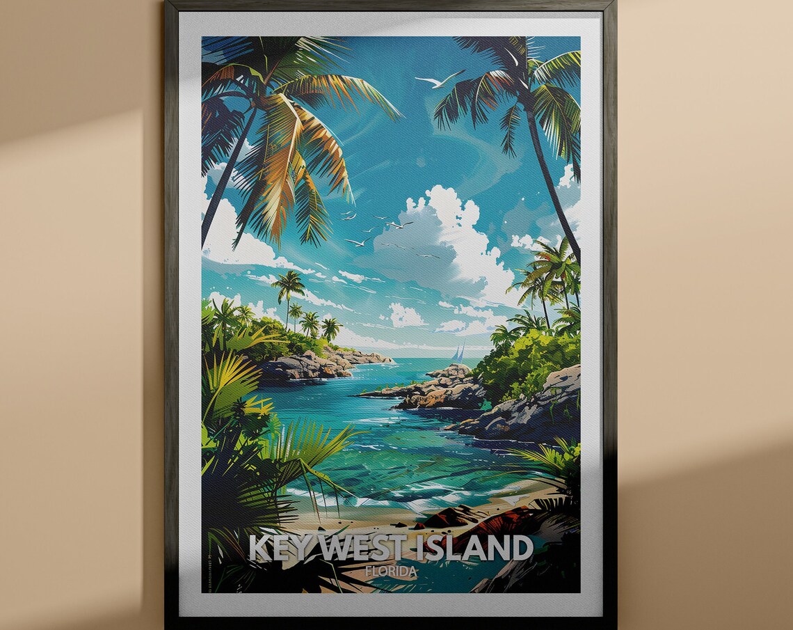 Key West Island Florida Tropical Cove Palm Trees Travel Poster