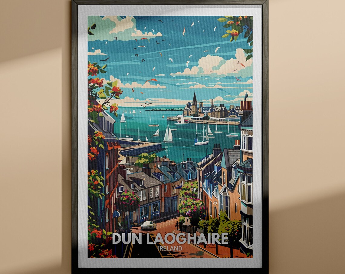 Dun Laoghaire Ireland Harbor Sailboats Vintage Travel Poster
