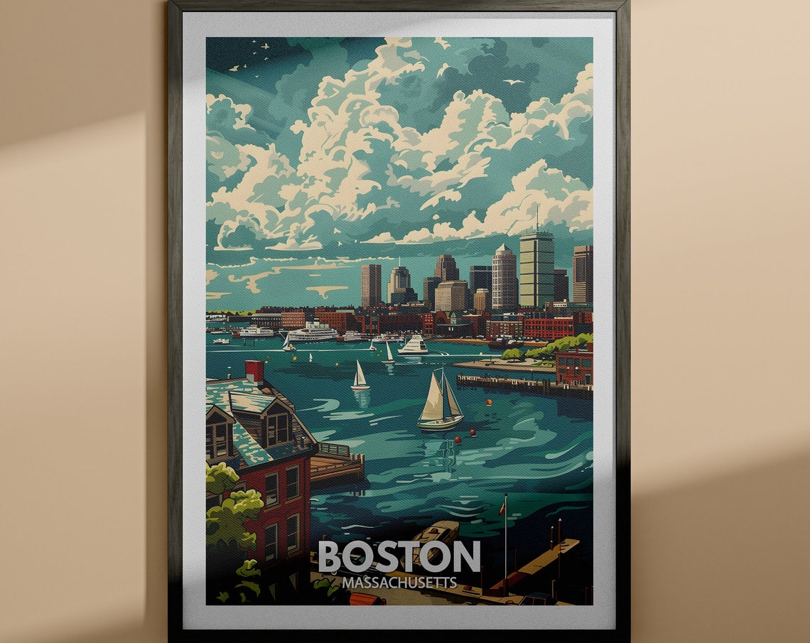 Boston Print Boston Travel Poster Massachusetts Wall Art Print United States Travel Home Decor Usa City Poster