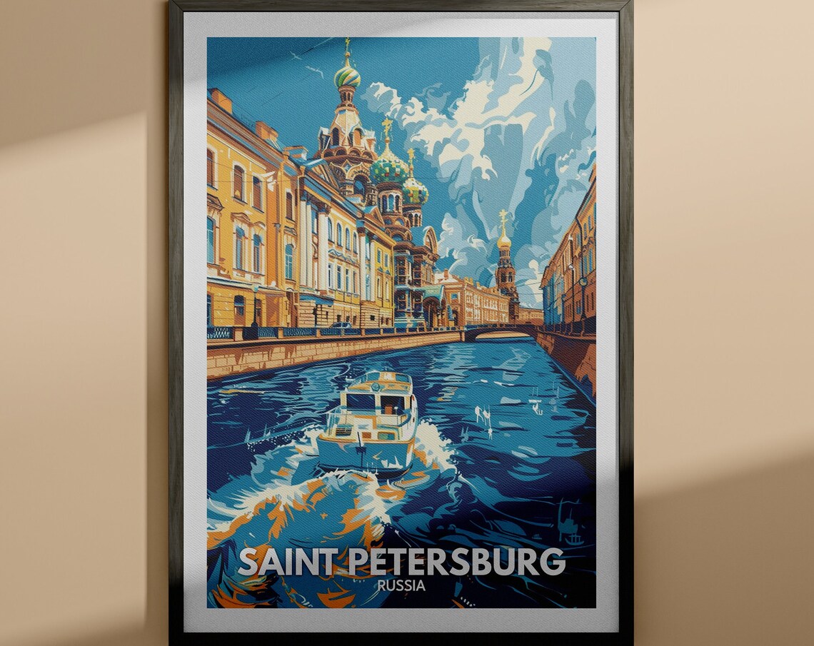 Saint Petersburg Russia Onion Dome Canal Cruiser Vintage Travel Poster
