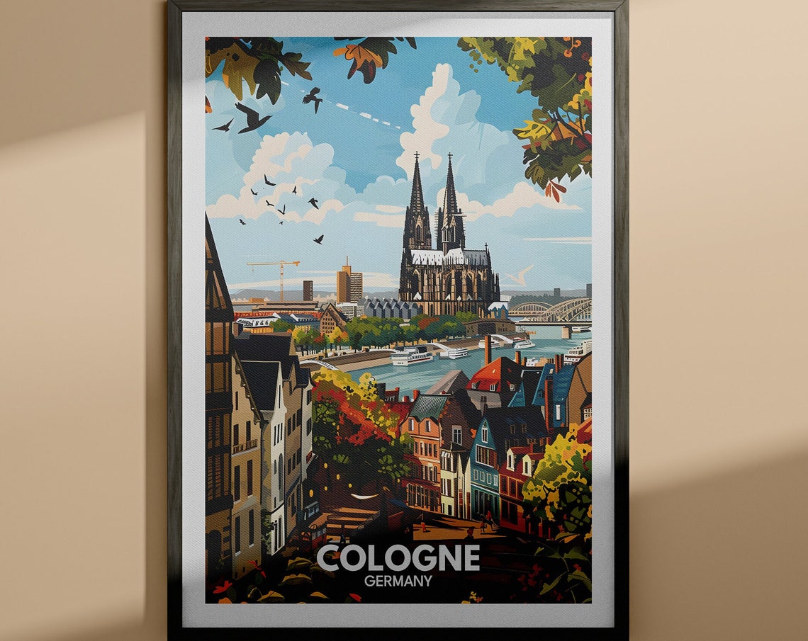 Cologne Germany Gothic Cathedral River Old Town Autumn Travel Poster