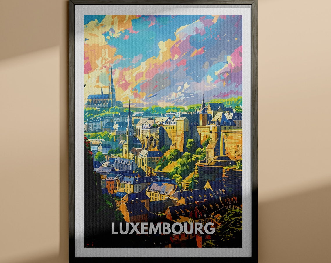 Luxembourg City Old Town Colorful Skyline View Travel Poster