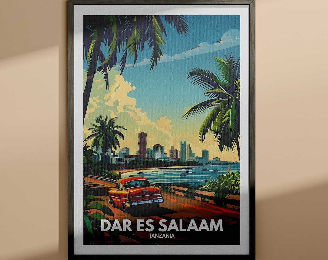 Dar Es Salaam Tanzania Vintage Car Beach Retro Travel Poster