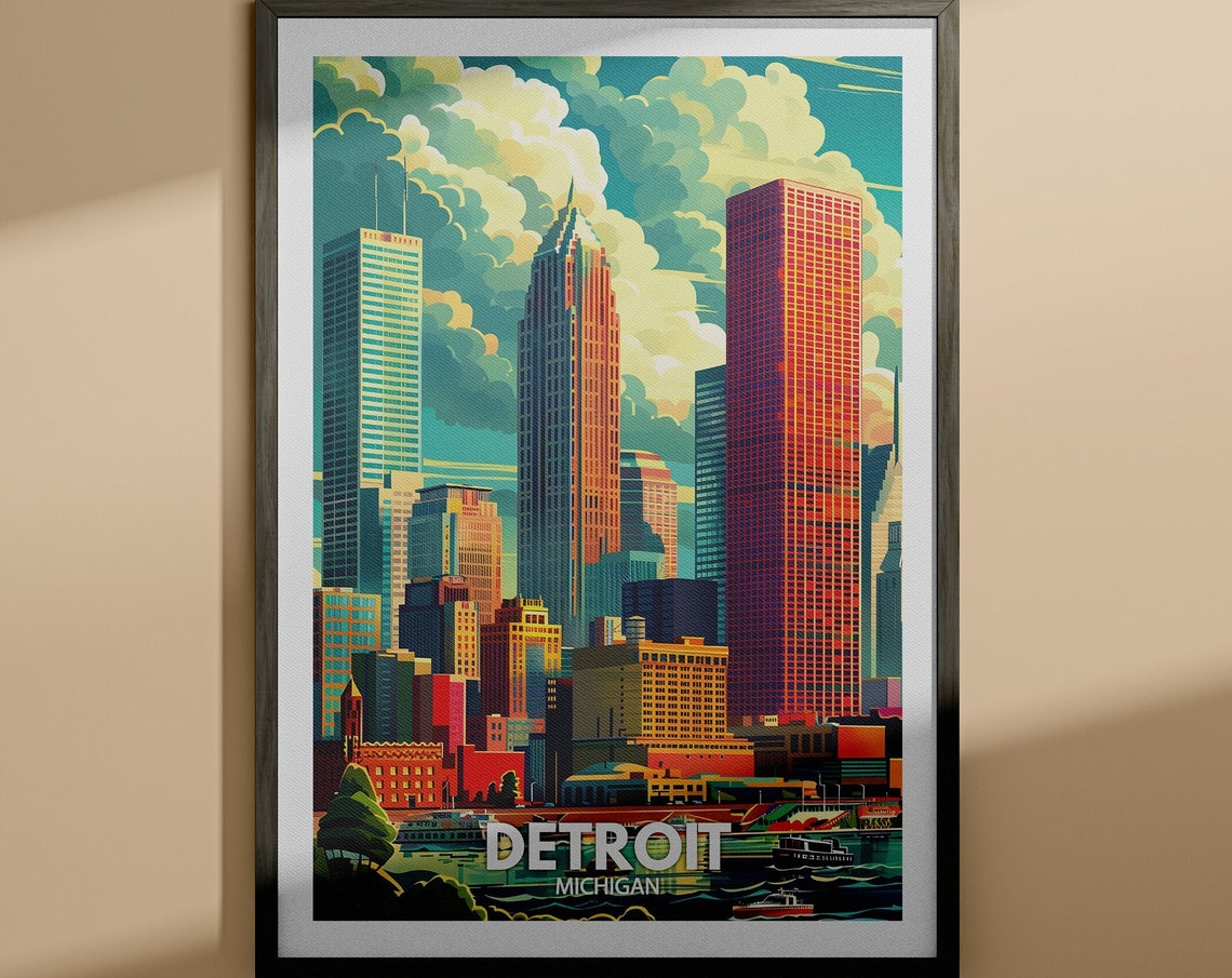 Detroit Print Detroit Travel Poster Michigan Wall Art Print United States Travel Home Decor Usa City Poster