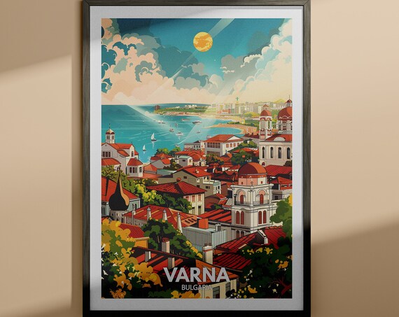 Varna Bulgaria Black Sea Sunny Resort Town Vintage Travel Poster