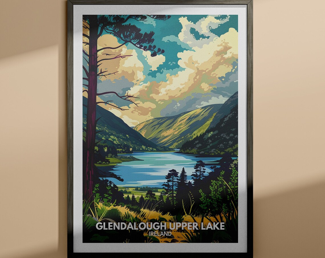 Glendalough Upper Lake Woodland Valley Ireland Travel Poster
