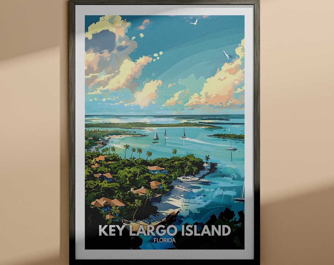 Key Largo Island Florida Sailboats Aerial View Tropical Bay Poster