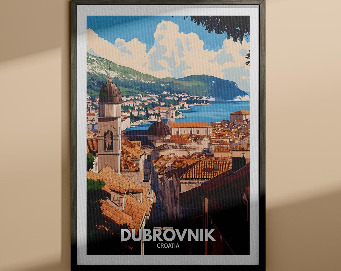 Dubrovnik Croatia Old Town Terracotta Rooftops Bay Travel Poster