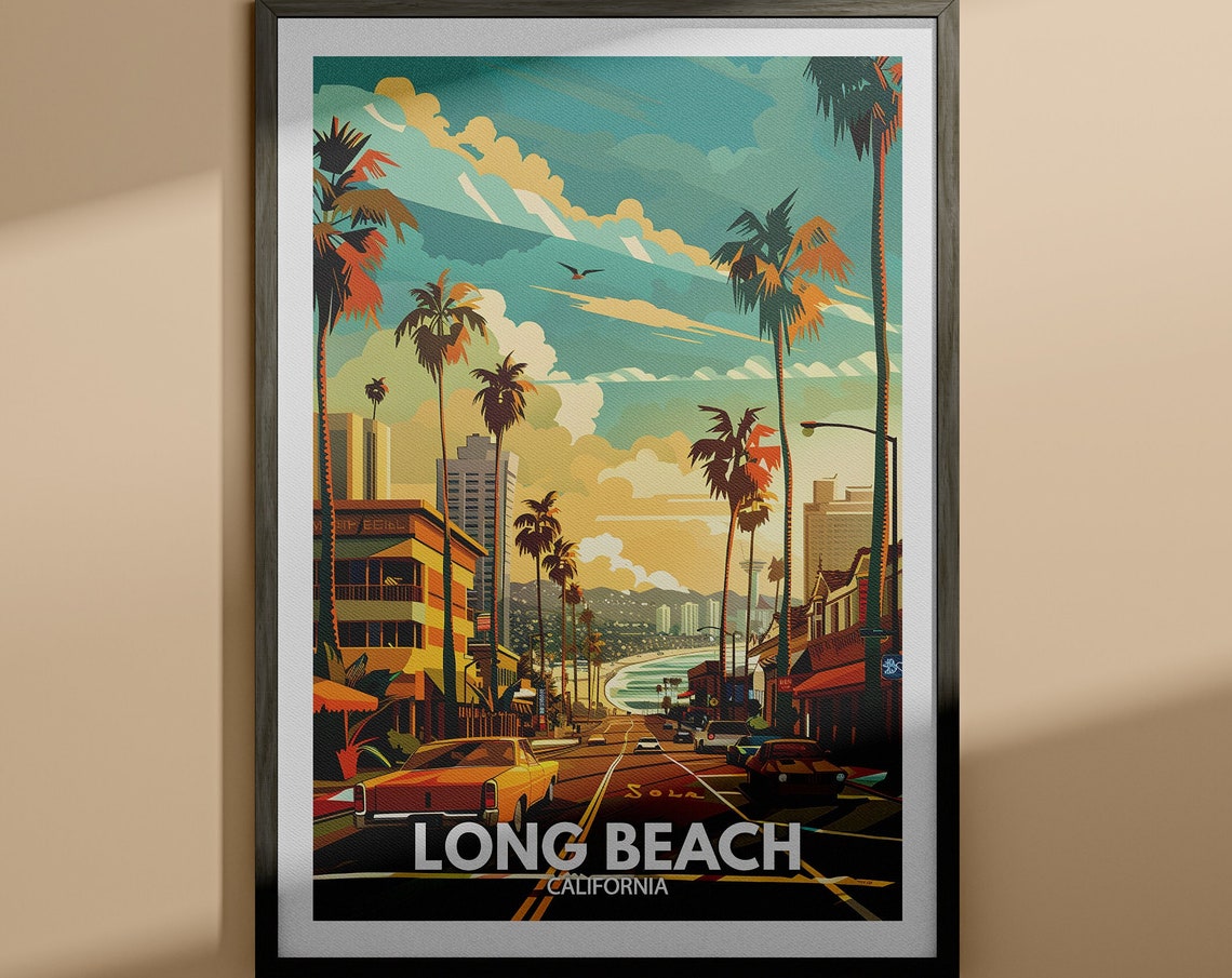 Long Beach Art Print Long Beach Travel Poster California Wall Art Print United States Travel Home Decor Usa City Poster