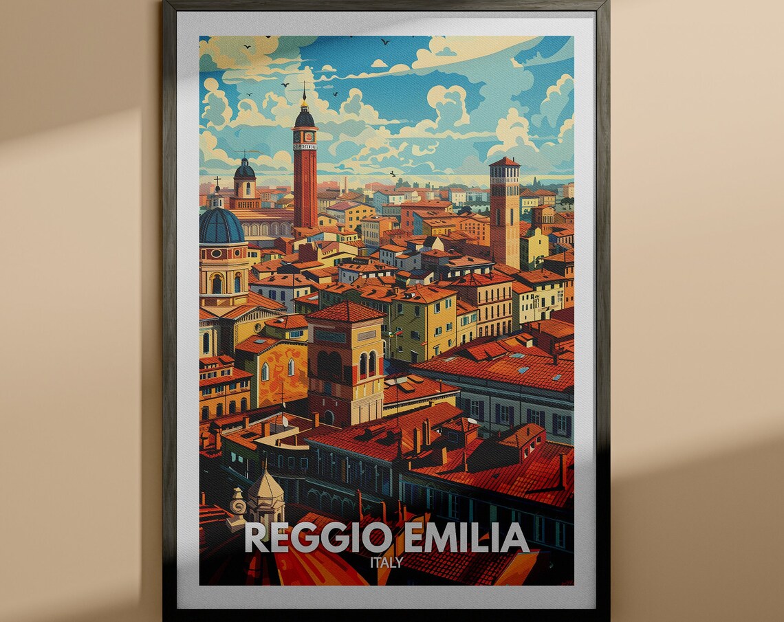 Reggio Emilia Italy Cityscape Rooftops Illustration Travel Poster