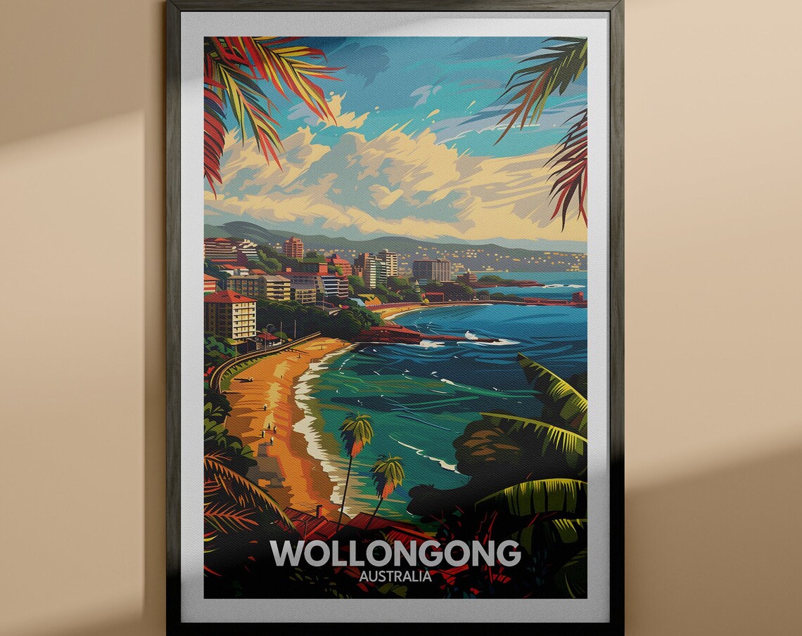 Wollongong Australia Beach Coast Panorama Tropical Travel Poster