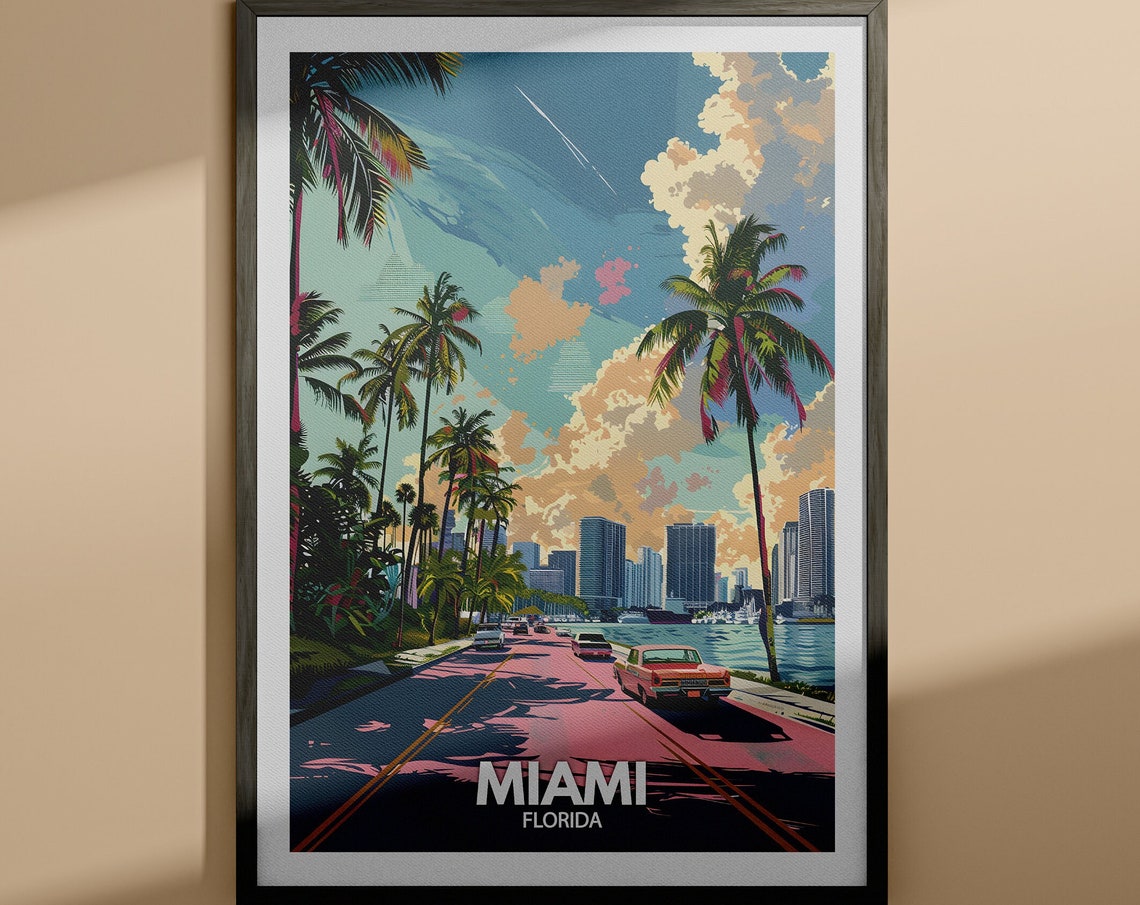 Miami Print Miami Travel Poster Florida Wall Art Print United States Travel Home Decor Usa City Poster