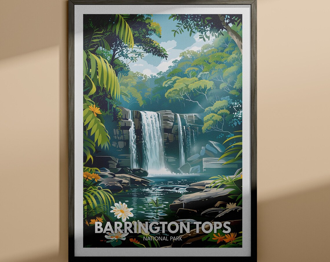 Barrington Tops National Park Waterfall Rainforest Travel Poster