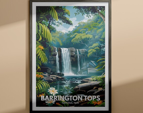 Barrington Tops National Park Waterfall Rainforest Travel Poster
