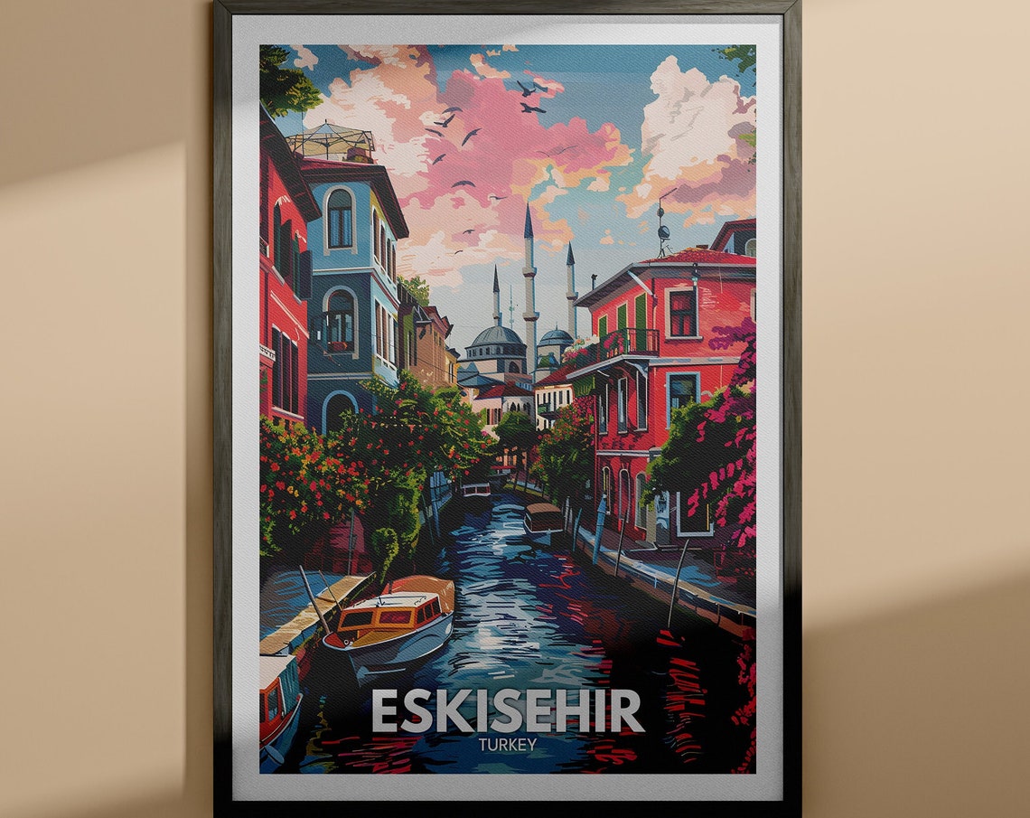 Eskisehir Turkey River Canal Colorful Old Town Travel Poster